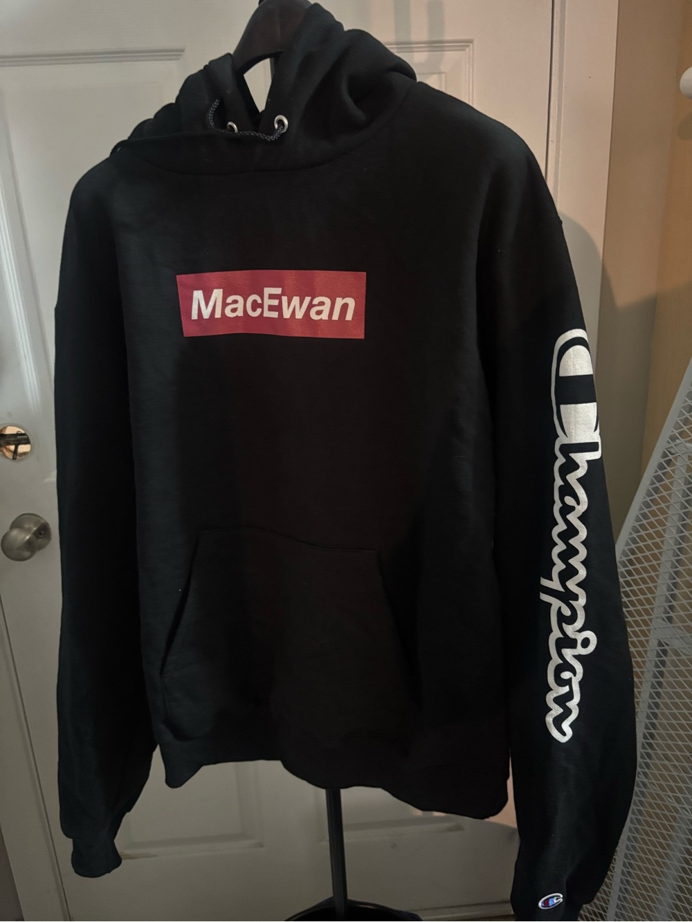 Champion Black Hoodie with Red MacEwan Chest Logo
